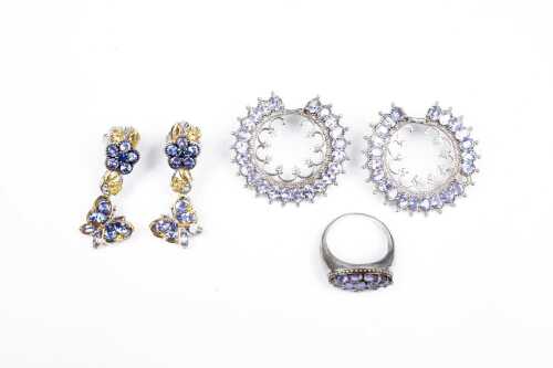 A collection of iolite jewellery in sterling silver