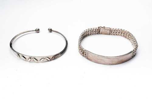 A vintage ID bracelet and cuff bangle in sterling silver