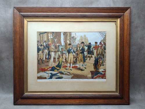 Vintage framed 'Nelson's Last Signal at Trafalgar' print on paper