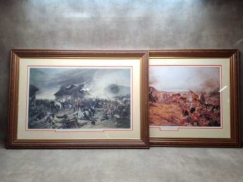 Two reproduction military prints in carved timber frames