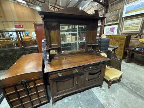 Antique 2-piece mirror back timber sideboard