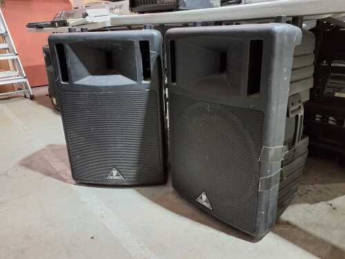 Two Behringer B300 powered PA speaker