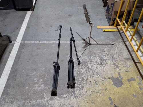 Two tripod microphone stands