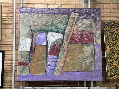 Macior (artist unknown), abstract geometric painting on canvas, 1997
