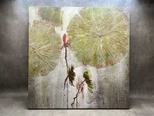 Zhenggang Xiong, abstract lotus and leaves. Acrylic painting on canvas