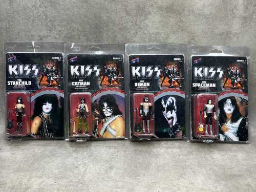 Four carded 3 3/4" KISS miniature action figures