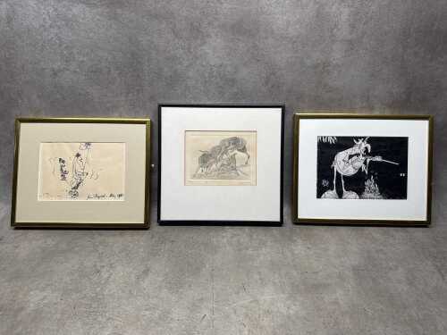 Three framed and signed original artworks
