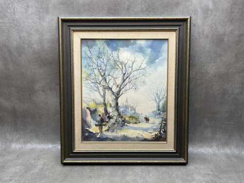 Jorge Aguilar-Agon (1936-2020), European winter scene. Oil painting on canvas