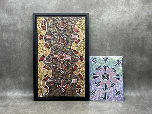 Two Indigenous acrylic paintings on artist board