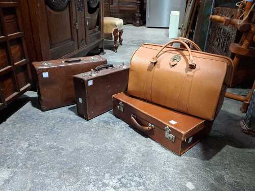 Four vintage hardcase bags in brown