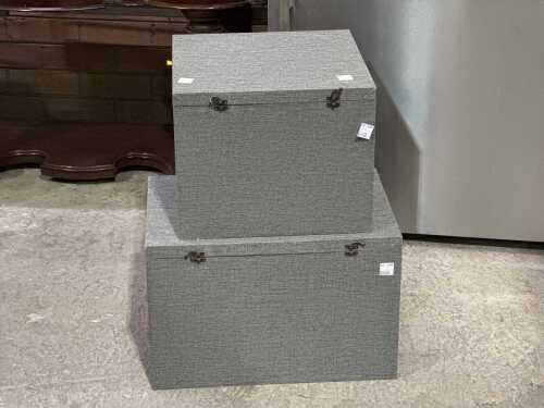 Two grey woven fabric presentation boxes