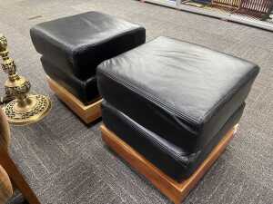 Pair of leather ottomans with timber plinth bases - 4