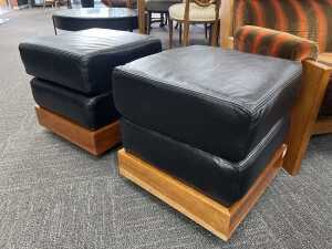 Pair of leather ottomans with timber plinth bases - 3