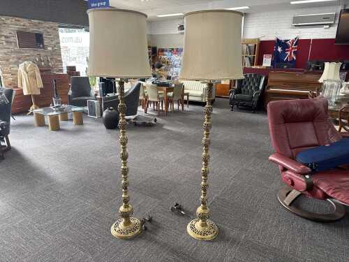 Pair of Oriental style brass standard lamps