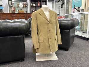 Designer-style corduroy three button two-piece suit.
