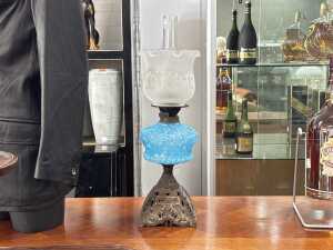 Antique twin burner kerosene lamp