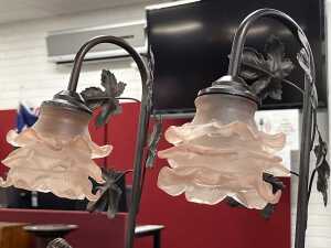 Pair Art Nouveau-style metal and resin figural table lamps - 3