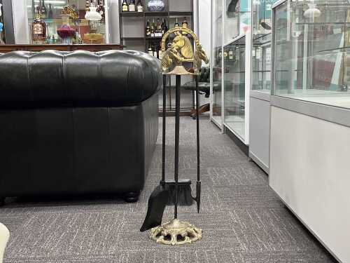 Vintage brass equestrian fireplace set