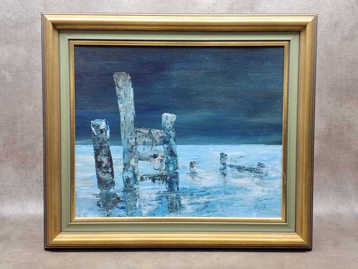 Hazell Ray, Rebuilding The Breakwater, 1977. Oil painting on board