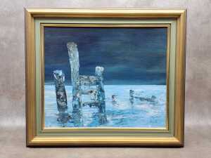 Hazell Ray, Rebuilding The Breakwater, 1977. Oil painting on board