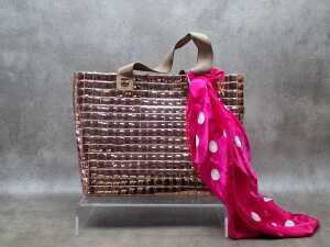 Designer-style handbag in rose gold tones
