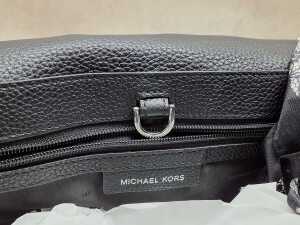 Designer-style black handbag with silver-tone hardware and bag scarf - 4