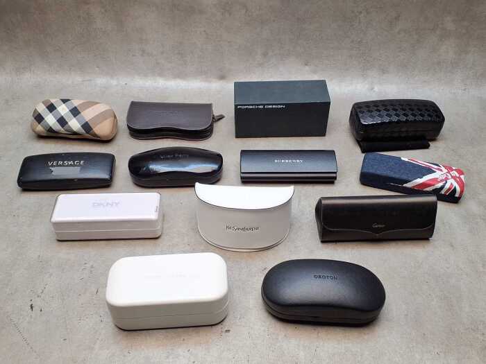 Thirteen designer-style sunglass cases