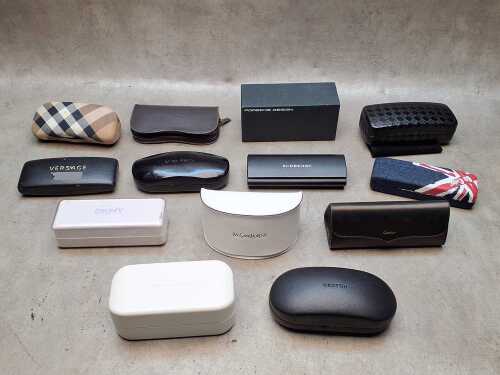 Thirteen designer-style sunglass cases