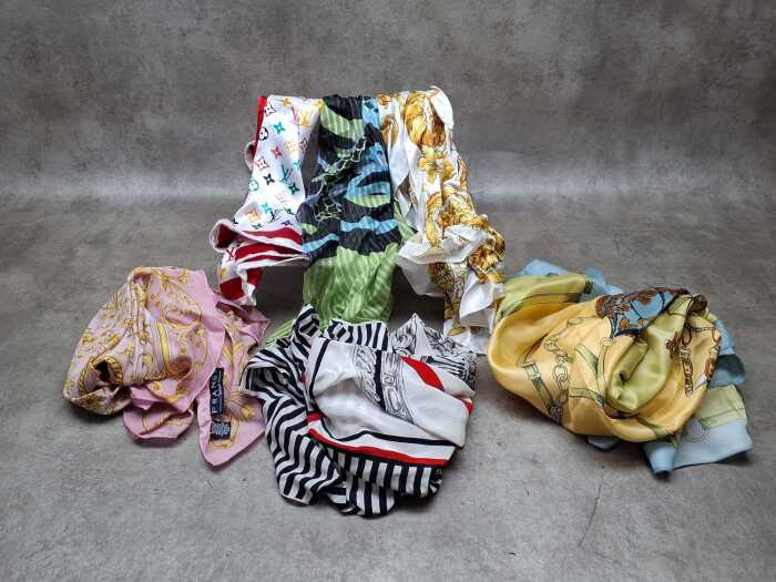 Designer-style scarves in assorted colours