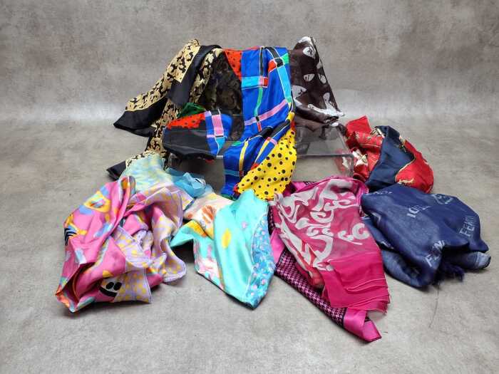 Designer-style scarves in various colours and fabrics