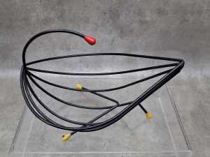 Mid-century black wire fruit basket with yellow and red tips. - 3