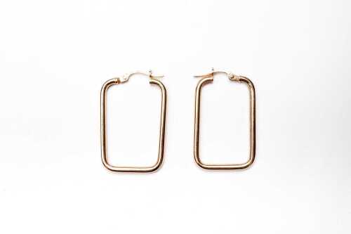 A pair of rectangular hoop earrings in 9 carat yellow gold