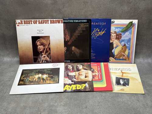 Eight blues, rock, and glam vinyl records, including Tommy by The Who