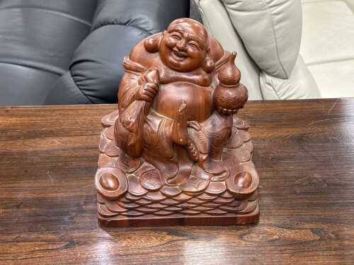 Laughing Buddha timber decorative figure