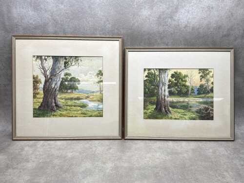 Artist unknown, Australian landscapes (2). Two vintage watercolour paintings on paper
