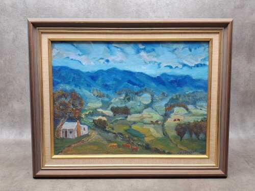 George M. Rathbone, Scene Near Panton Hills, 1974. Oil painting on board
