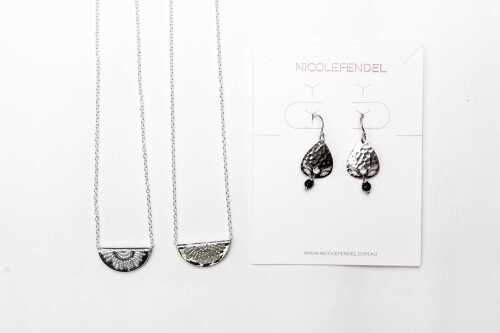 Nicole Fendel Arabella earrings and Lion wild sister pair necklaces in sterling silver