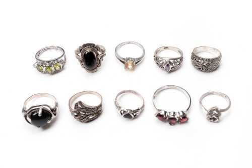 Ten gemstone rings in sterling silver