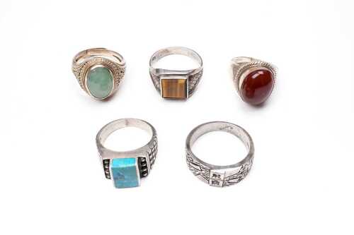 Five gemstone rings in sterling silver