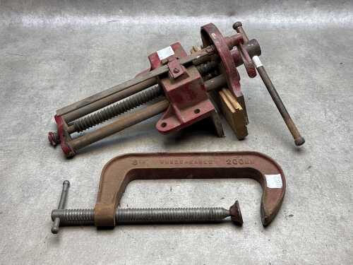 Dawn No. 7 woodworking vice with a Dawn 200mm C-clamp.