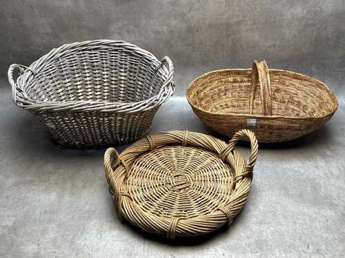 Three handwoven wicker items