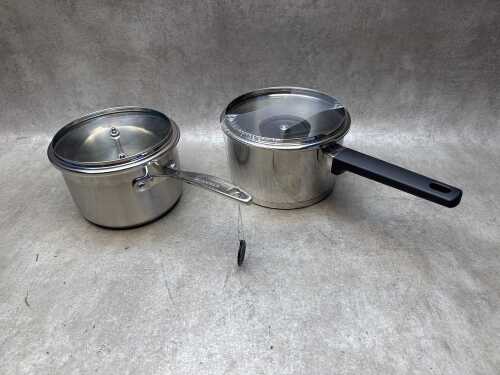 Two new stainless steel saucepans