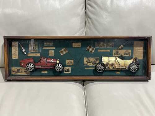 Vintage-style 'History of Car Racing' 3d shadow box