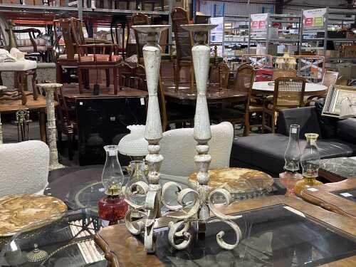 Pair of metal antique-look candle holders