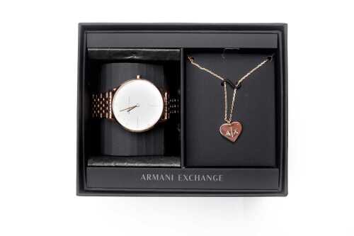 An Armani Exchange quartz watch and necklace set