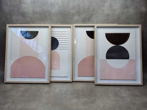 Set of four framed geometric prints on paper