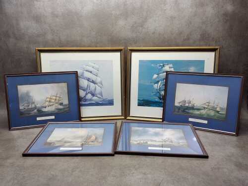 Six framed maritime prints on paper