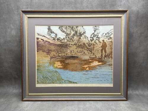 Vilis Valdmanis (1906-1980, Latvia), duck hunting scene, 1978, 2/15. Screenprint on paper