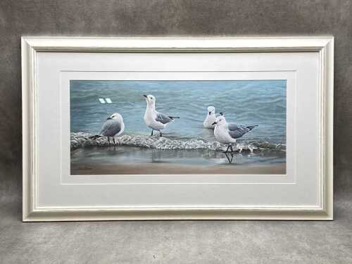 Bev Gilligan, Wading in the Shallows. Acrylic painting on board