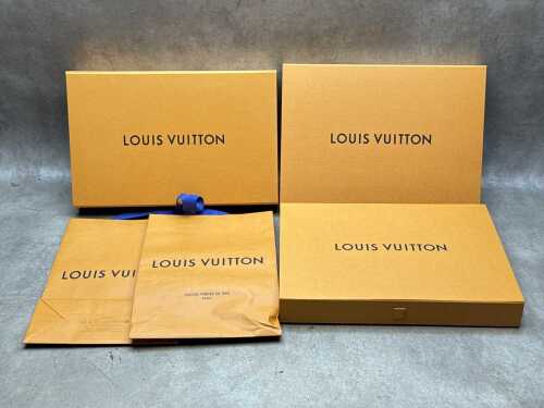 Designer-style packaging in orange and brown